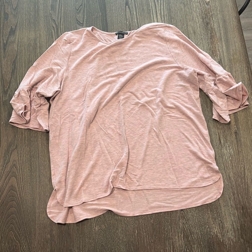 Adrianna Papell Top Bell Sleeves Knit Casual Round Neck Heather Pink Size XXL